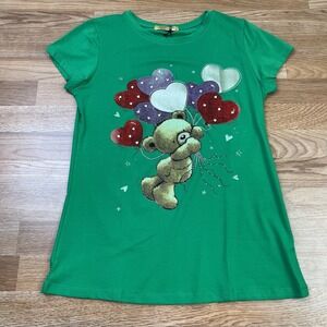 Vinizbena Bear with Balloon Short Sleeve T-Shirt Green Women's Size Medium NEW